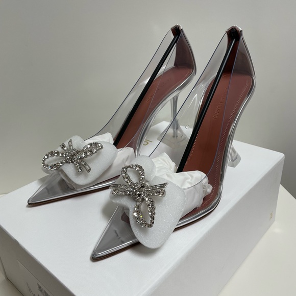 AMINA MUADDIRosie crystal-embellished bow-detailed PVC pumps